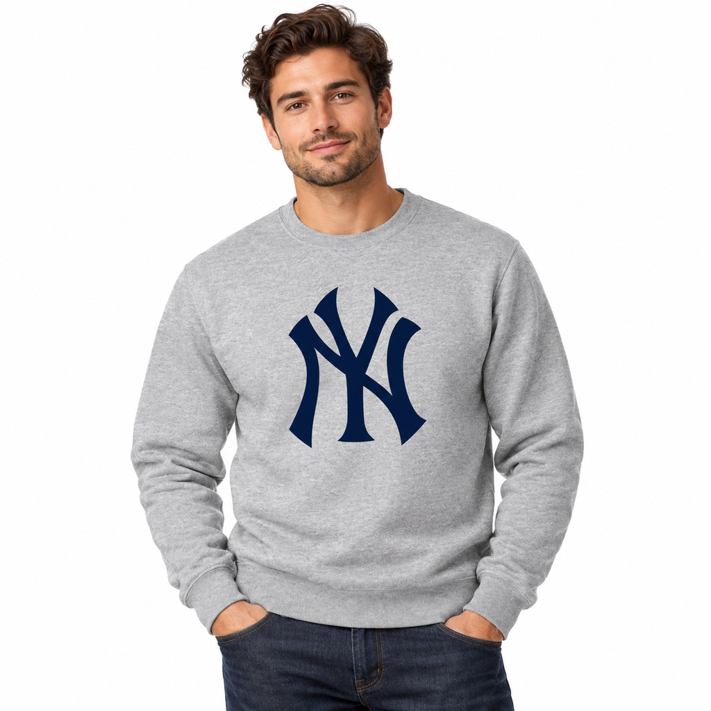 Gray New York Yankees crewneck sweatshirt - model wearing view