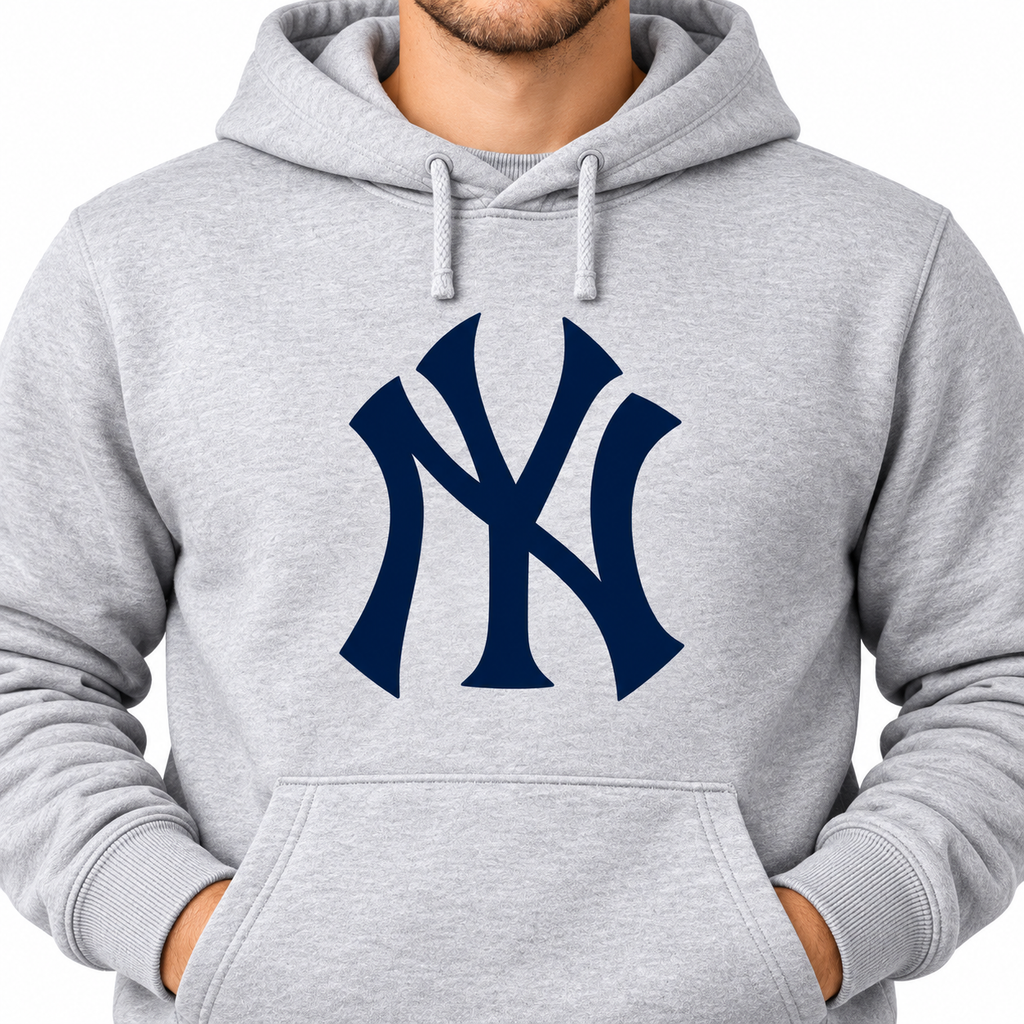 Gray New York Yankees pullover hoodie - DTF print close-up