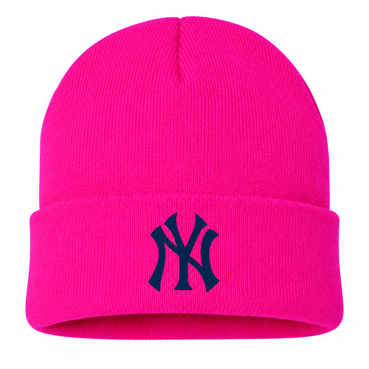 Hot Pink New York Yankees beanie hat - front view