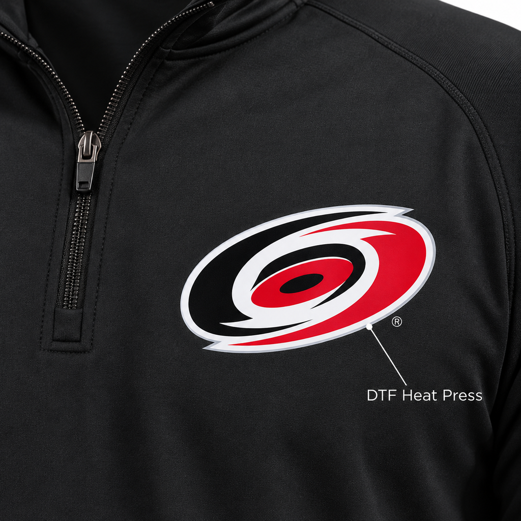 Black - DTF Heat Press Detail - Carolina Hurricanes Quarter-Zip