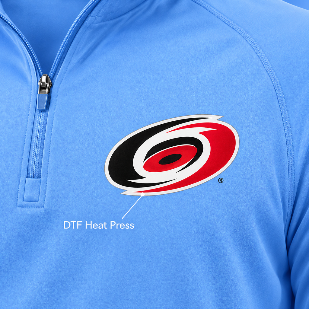 Light Blue - DTF Heat Press Detail - Carolina Hurricanes Quarter-Zip