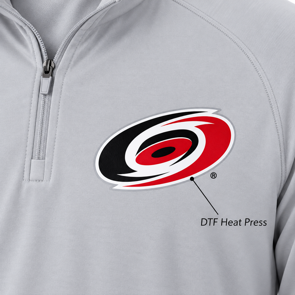 Light Gray - DTF Heat Press Detail - Carolina Hurricanes Quarter-Zip