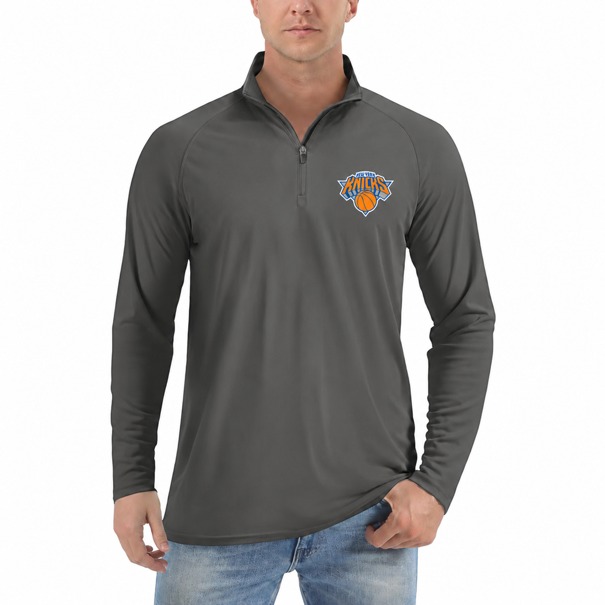 Men's New York Knicks quarter-zip athletic shirt, Dark Gray