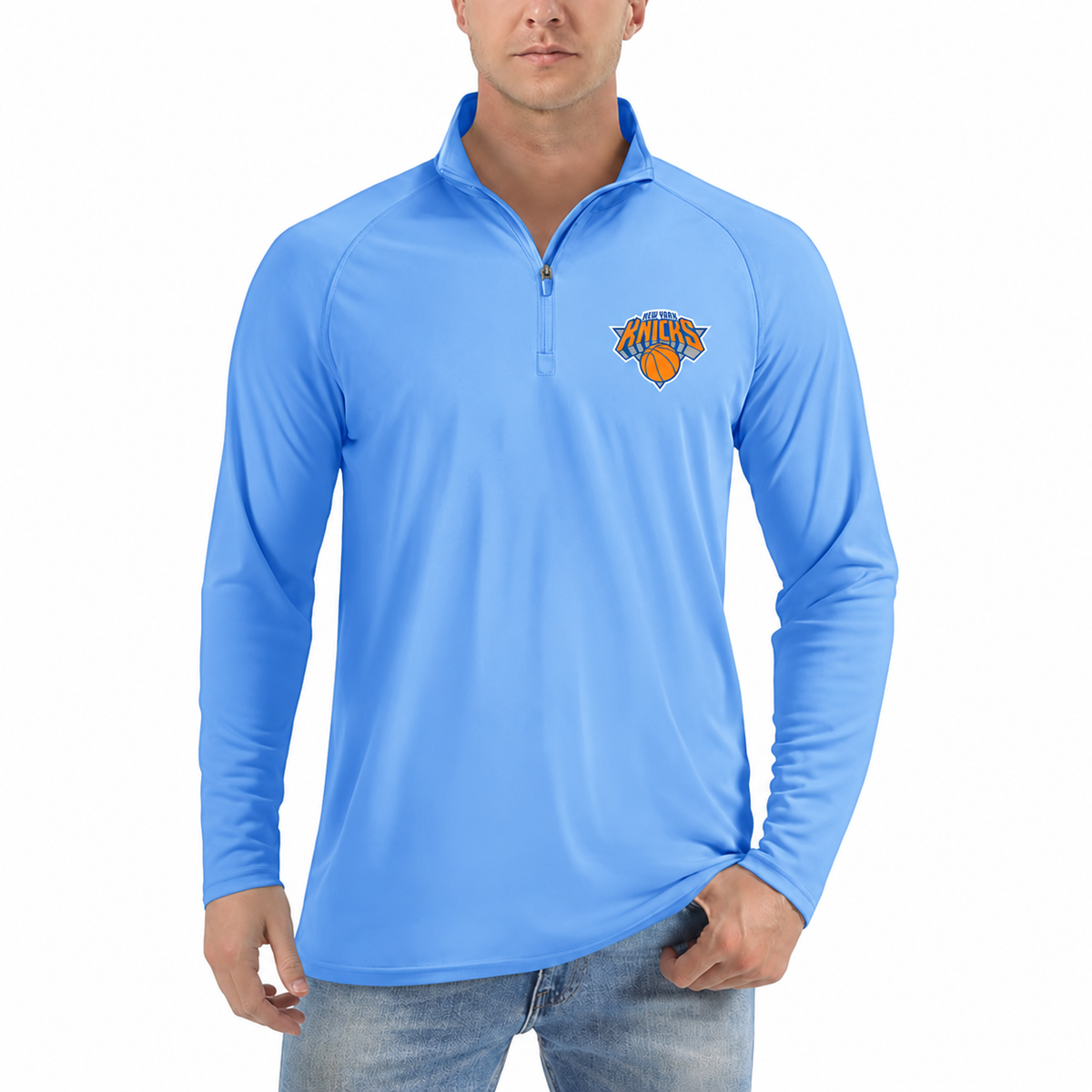 Men's New York Knicks quarter-zip athletic shirt, Light Blue