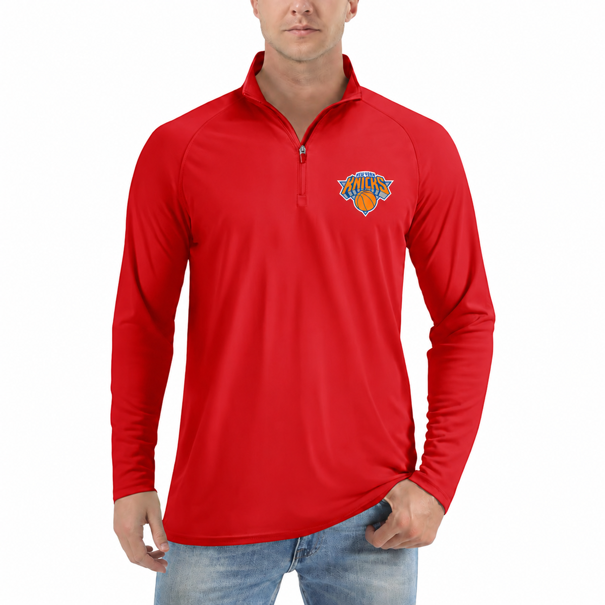 Men's New York Knicks quarter-zip athletic shirt, Red