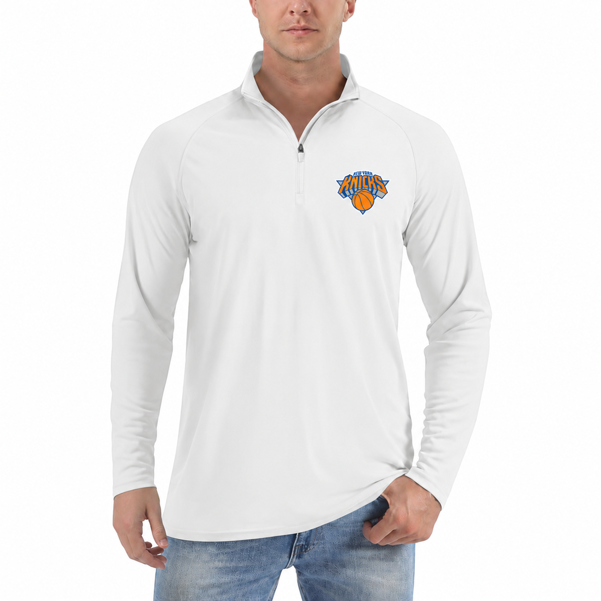 Men's New York Knicks quarter-zip athletic shirt, White