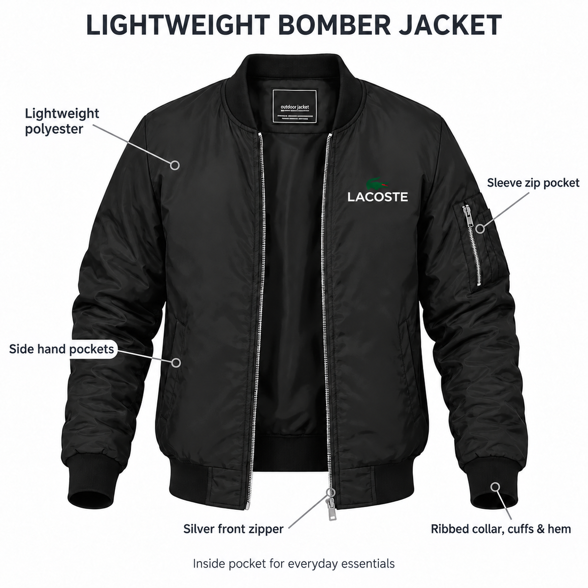 Black - Features - Men's Lacoste Lightweight Bomber Jacket
