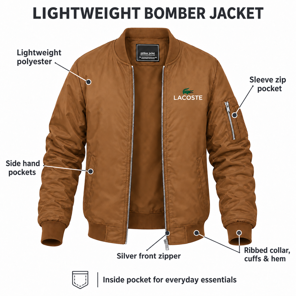Brown - Features - Men's Lacoste Lightweight Bomber Jacket