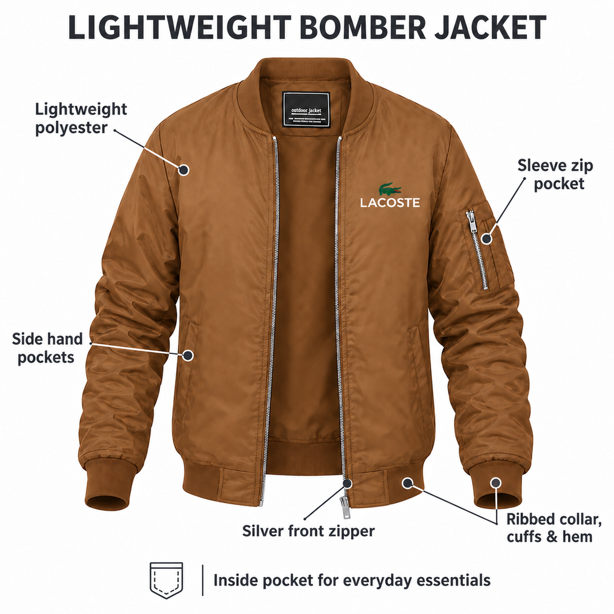 Brown - Features - Men's Lacoste Lightweight Bomber Jacket