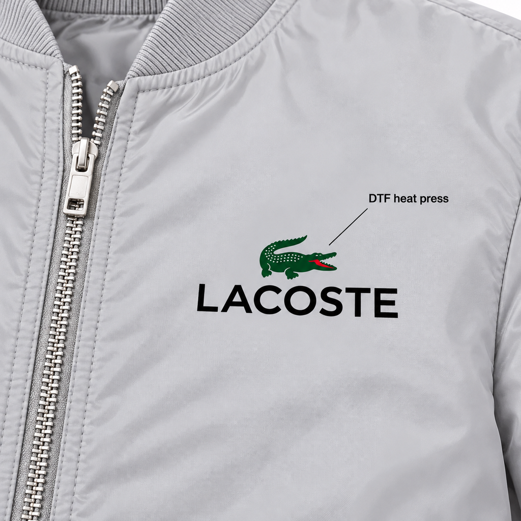 Gray - DTF Heat Press Detail - Men's Lacoste Lightweight Bomber Jacket