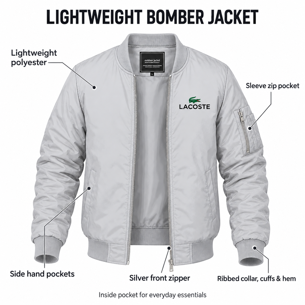Gray - Features - Men's Lacoste Lightweight Bomber Jacket