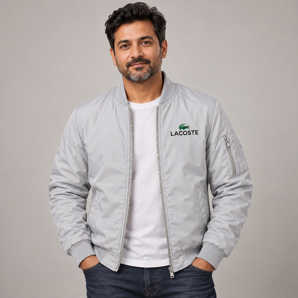 Gray - Model View - Men's Lacoste Lightweight Bomber Jacket