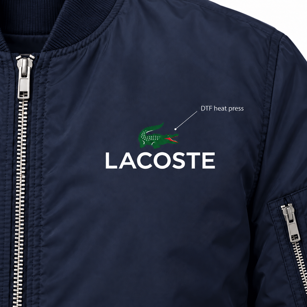 Navy - DTF Heat Press Detail - Men's Lacoste Lightweight Bomber Jacket
