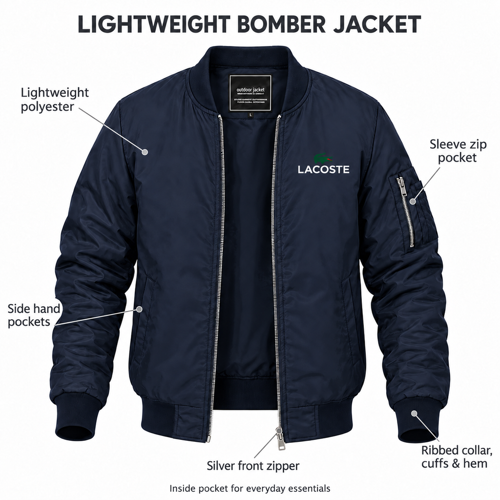 Navy - Features - Men's Lacoste Lightweight Bomber Jacket