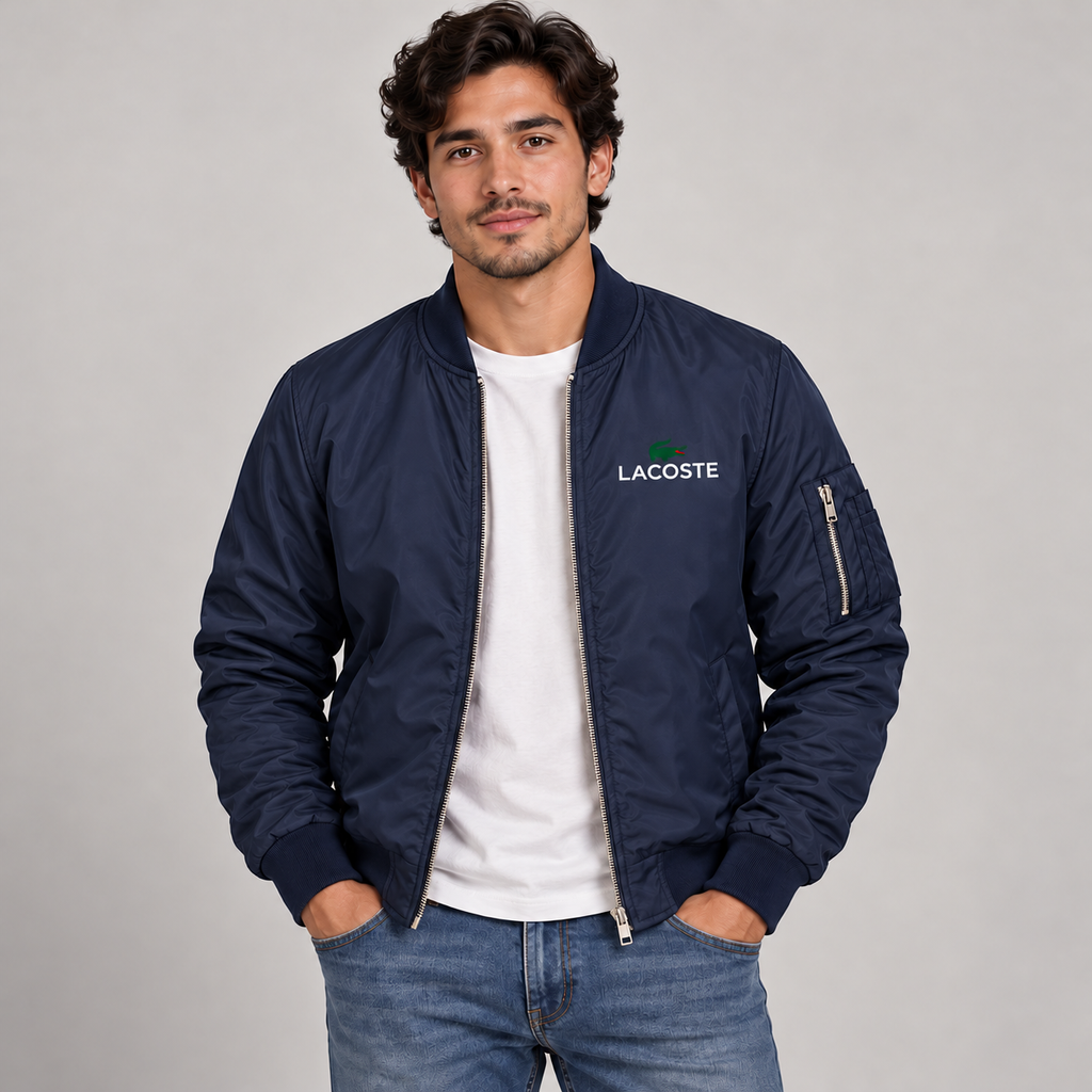Navy - Model View - Men's Lacoste Lightweight Bomber Jacket