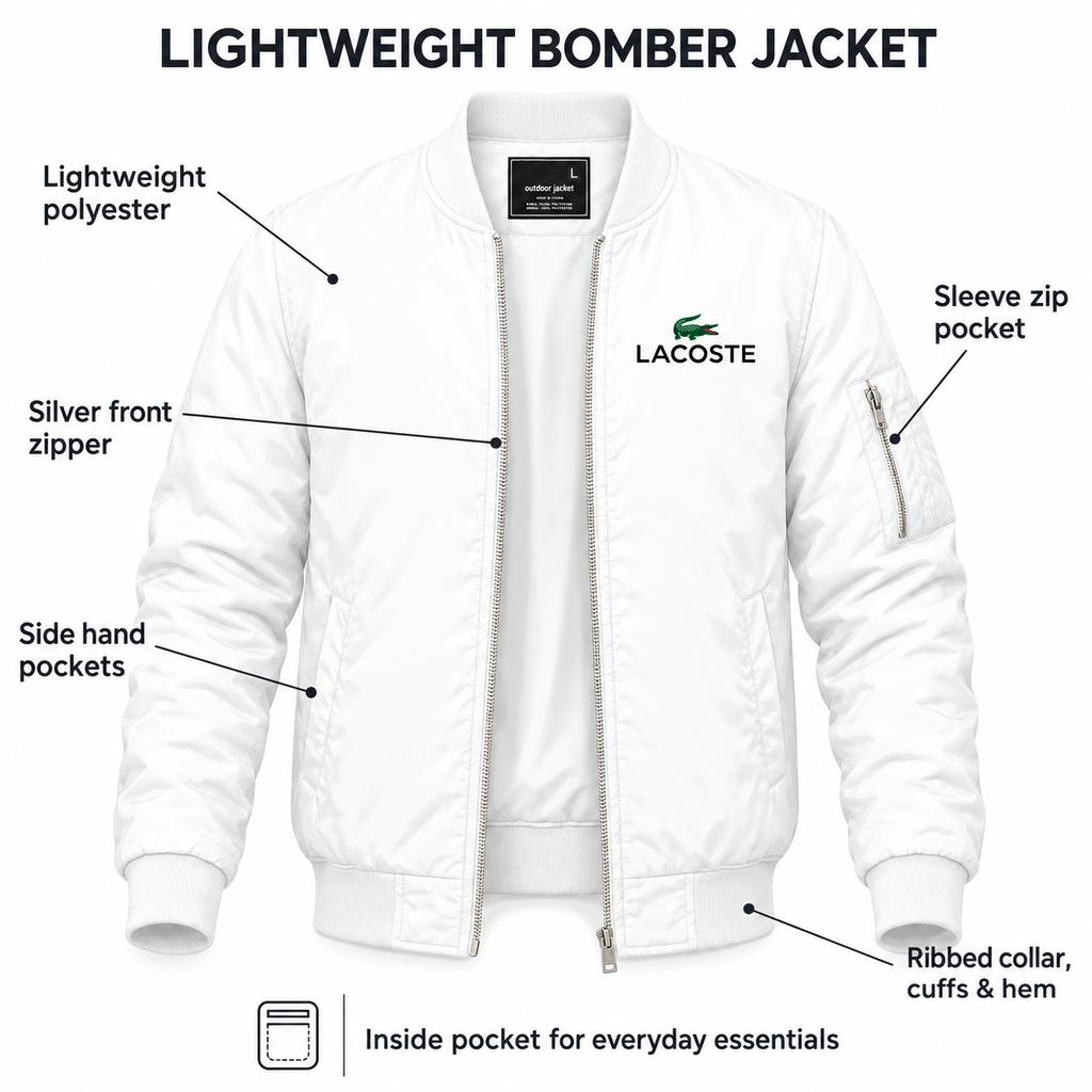 White - Features - Men's Lacoste Lightweight Bomber Jacket