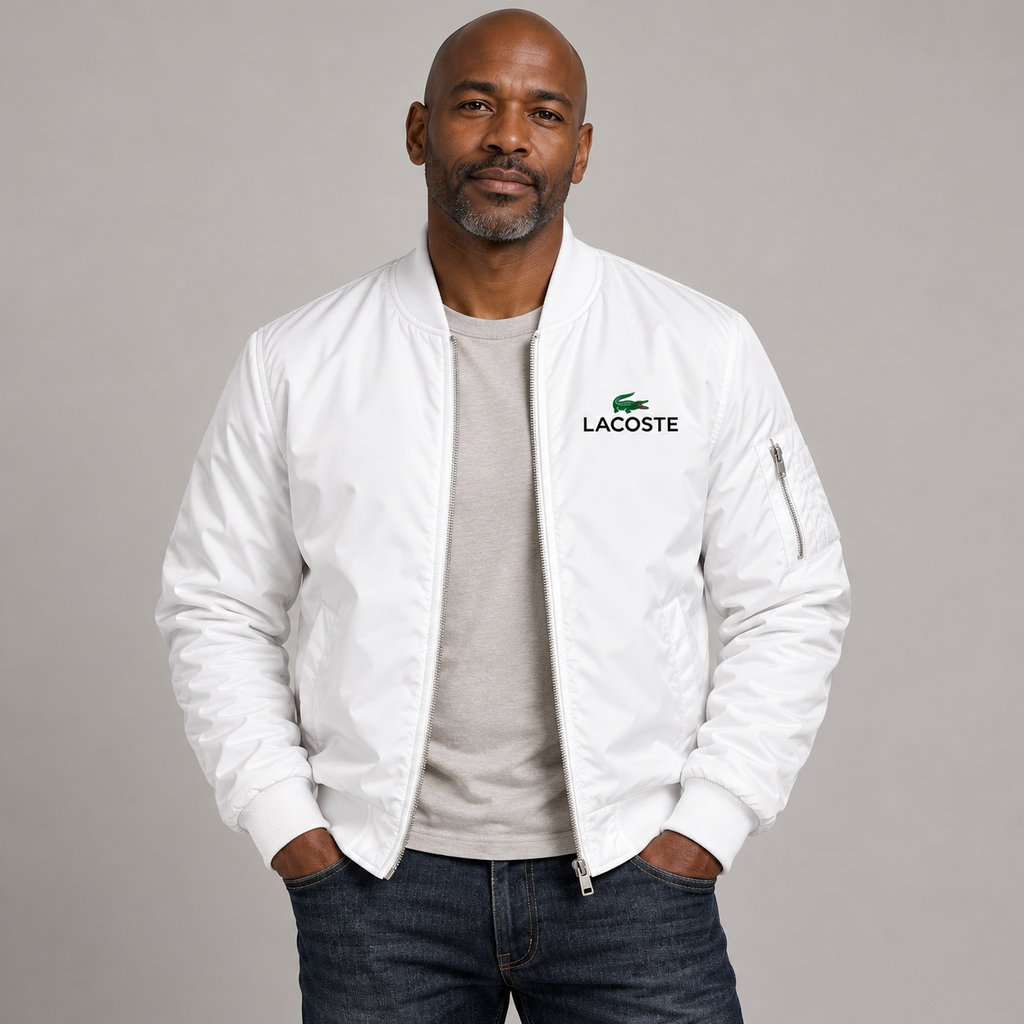 White - Model View - Men's Lacoste Lightweight Bomber Jacket