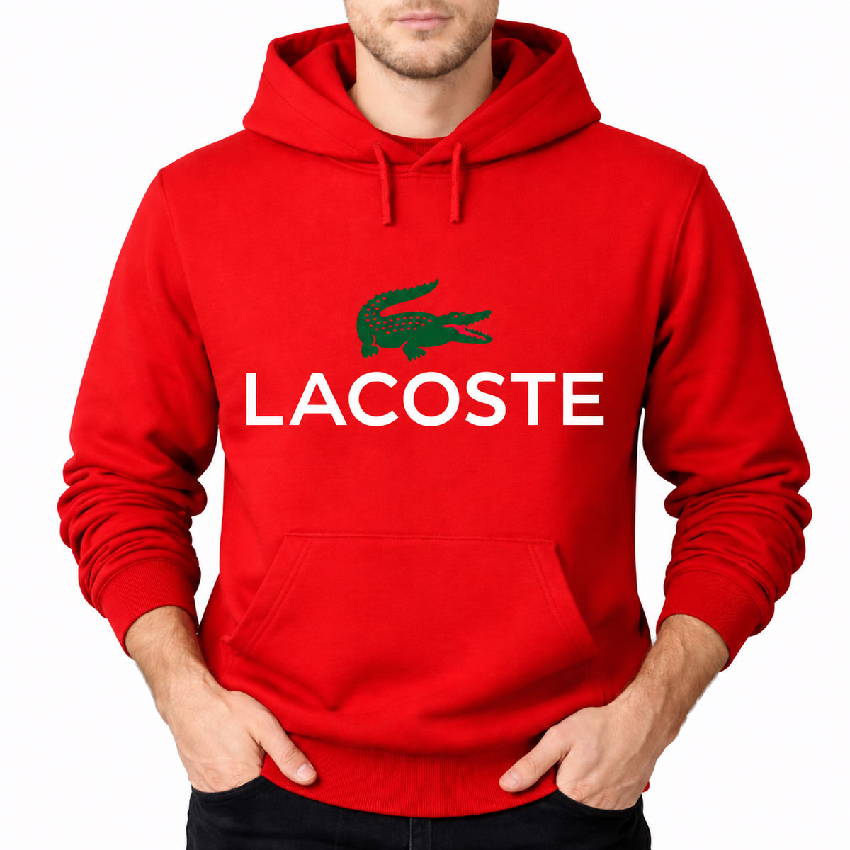 Men's Lacoste Pullover Hoodie - Red