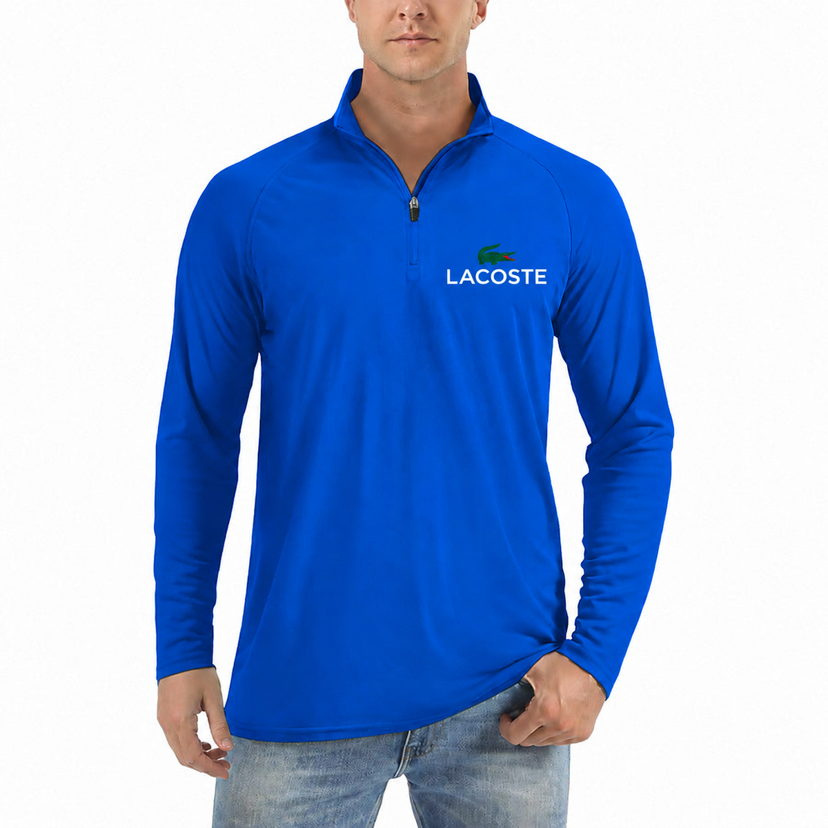 Lacoste logo quarter-zip athletic shirt in Royal Blue