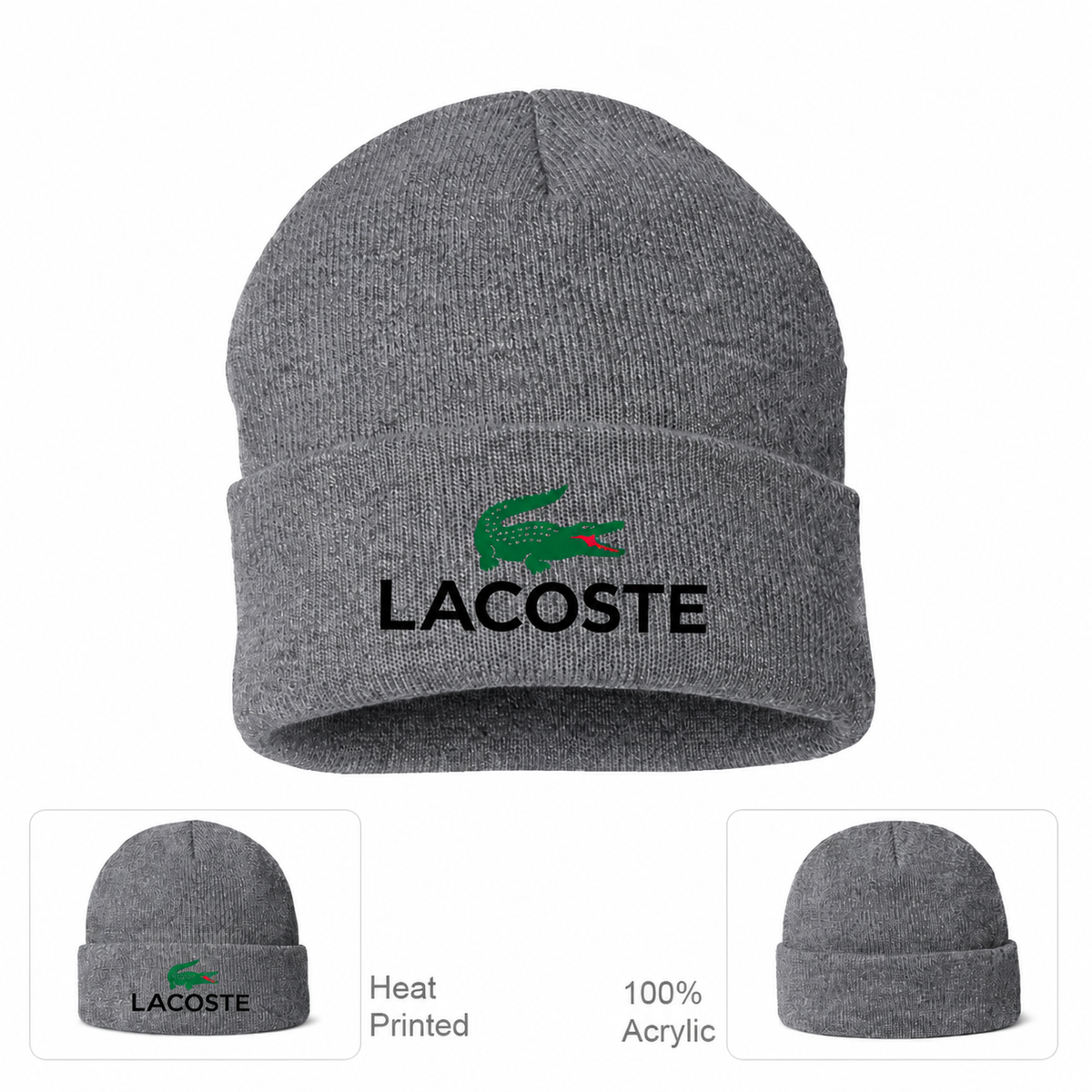 Lacoste cuffed beanie, Grey