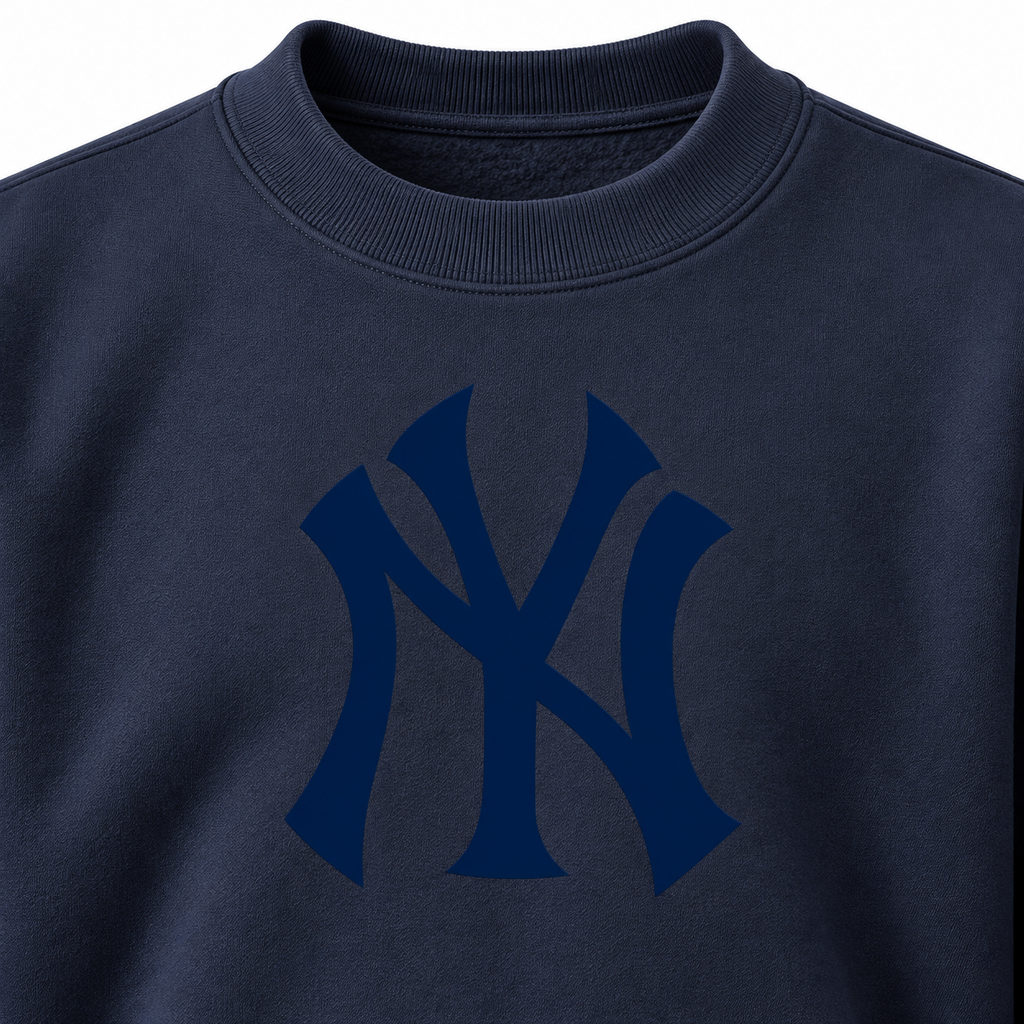 Navy New York Yankees crewneck sweatshirt - DTF print close-up