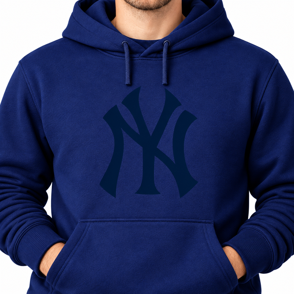 Navy New York Yankees pullover hoodie - DTF print close-up