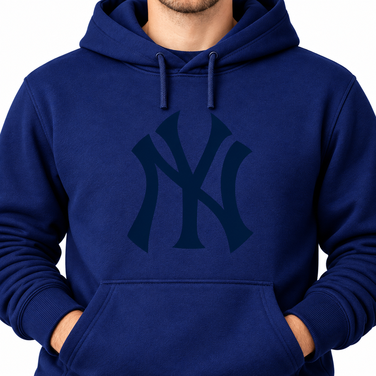 Navy New York Yankees pullover hoodie - DTF print close-up