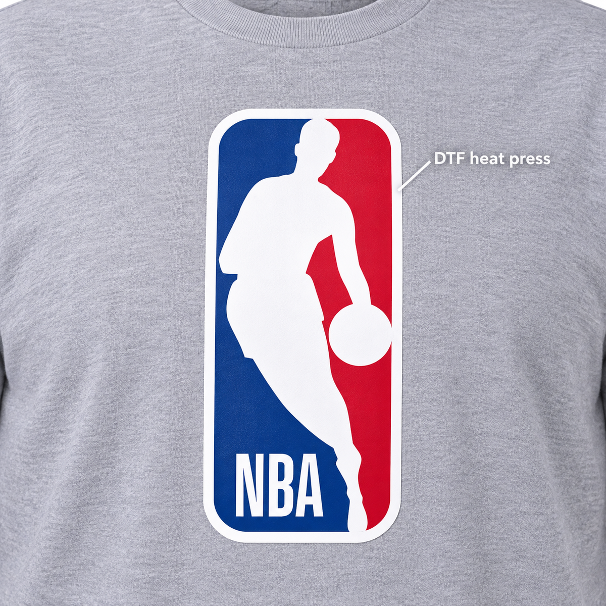 Gray - DTF Heat Press Detail - Men's NBA Cotton T-Shirt