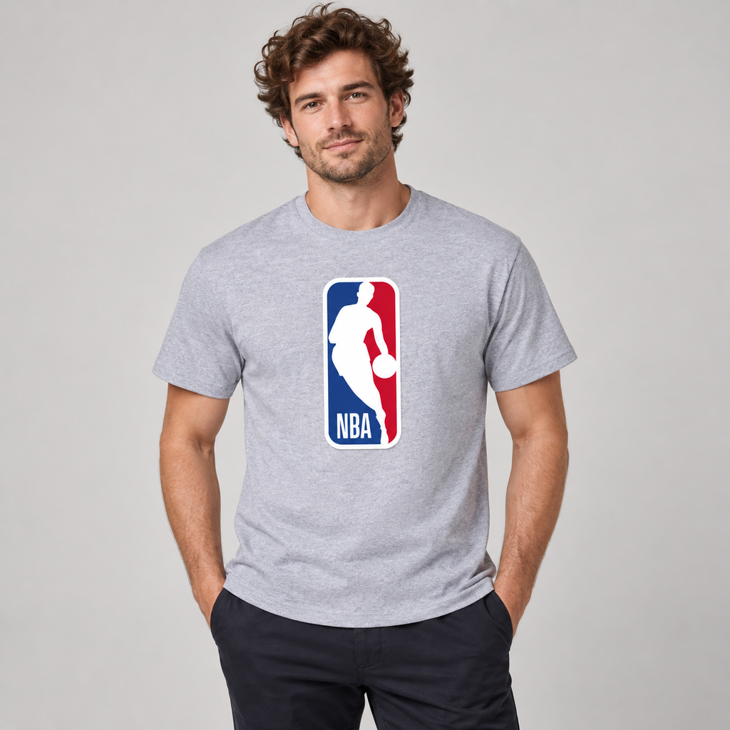Gray - Model View - Men's NBA Cotton T-Shirt