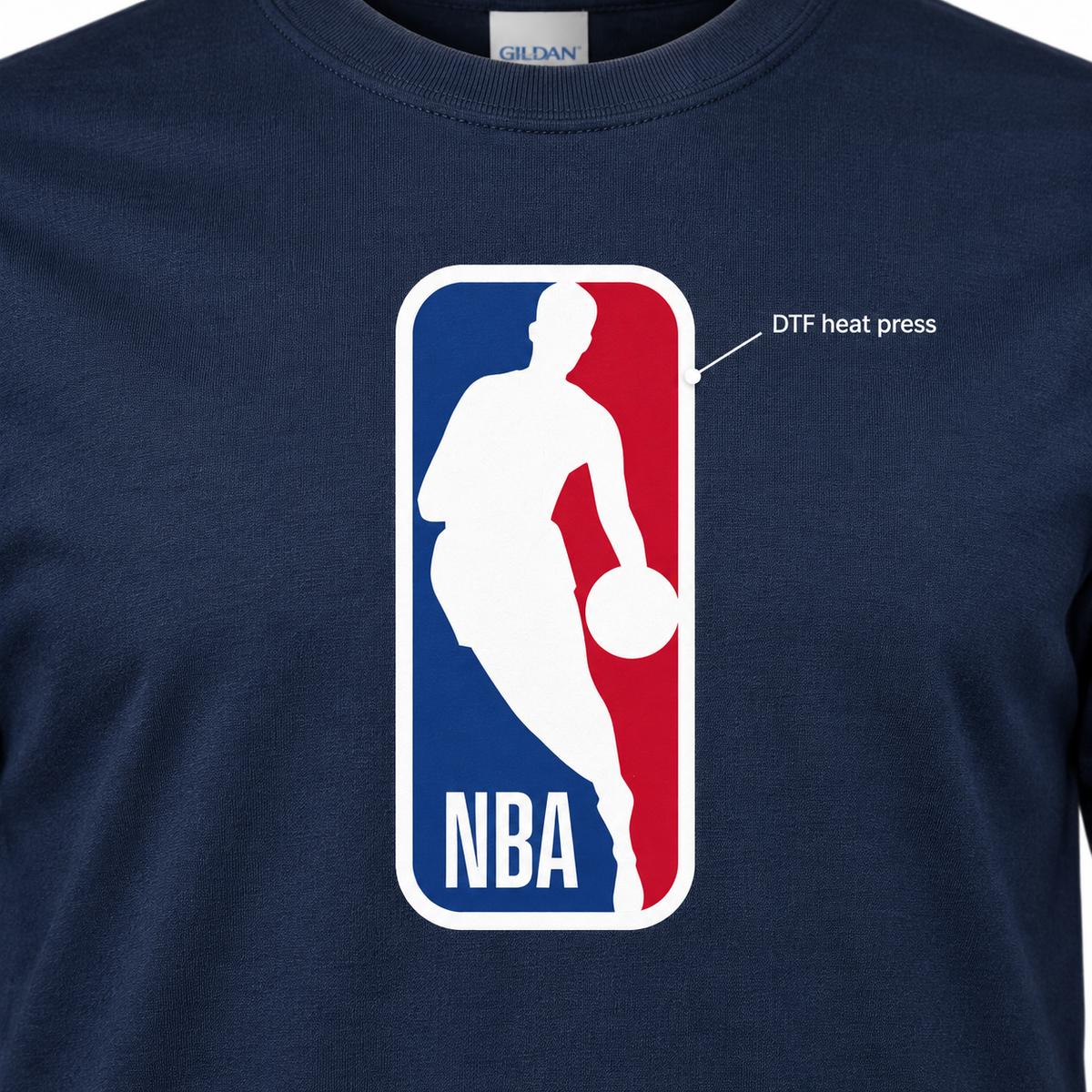 Navy - DTF Heat Press Detail - Men's NBA Cotton T-Shirt