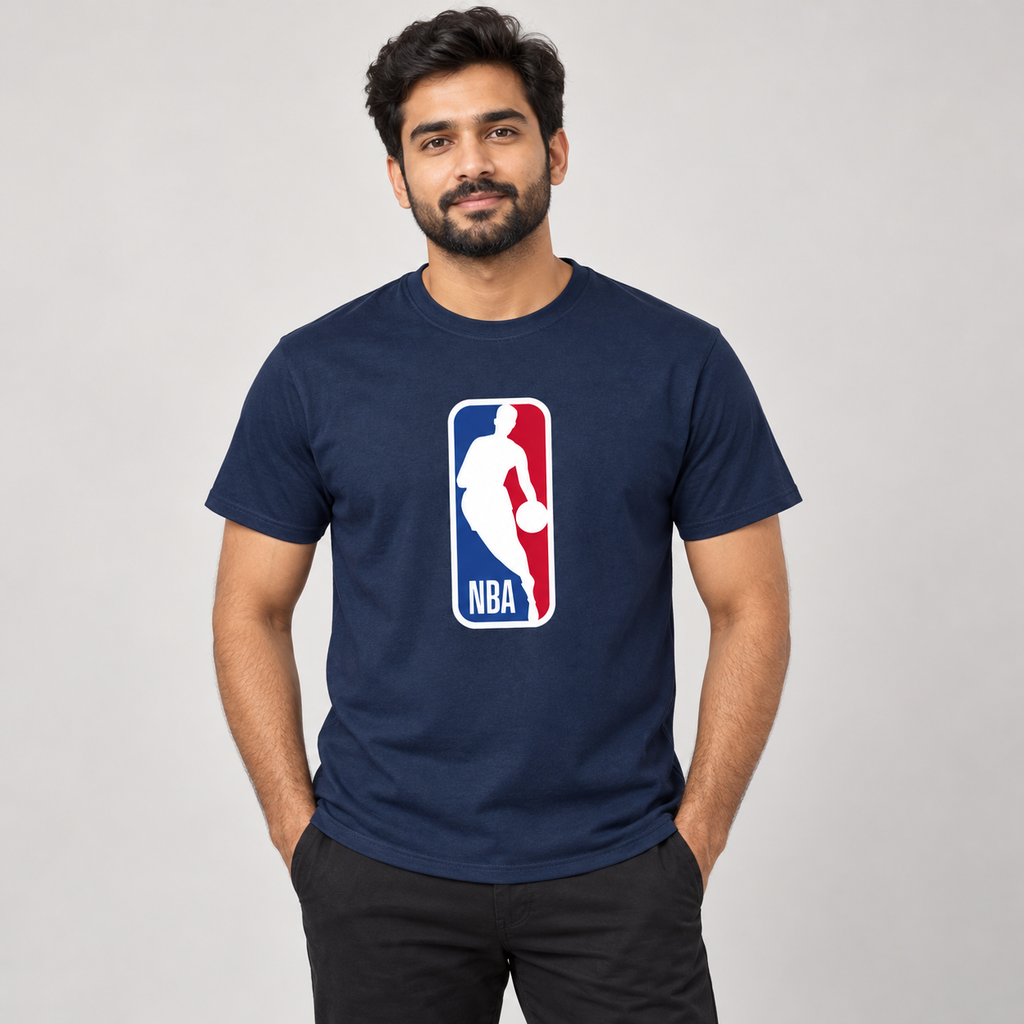 Navy - Model View - Men's NBA Cotton T-Shirt