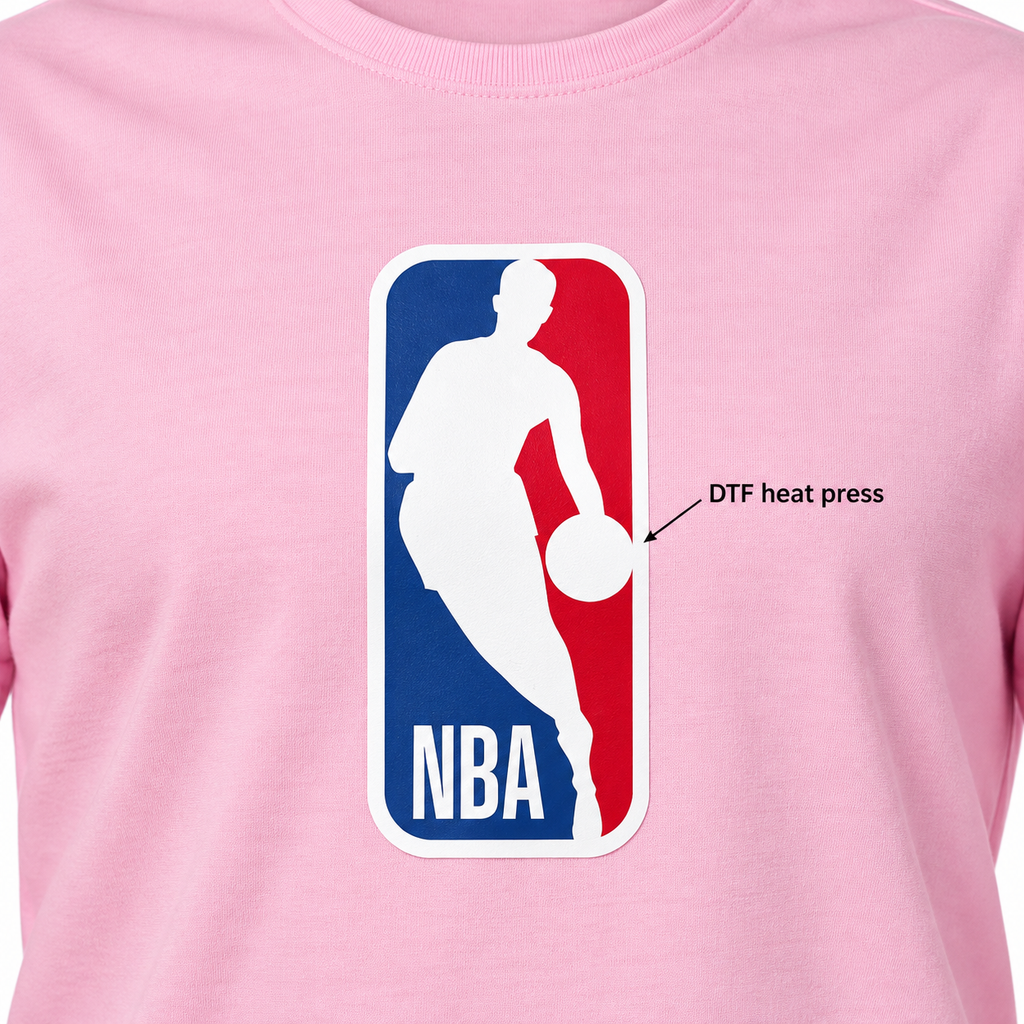Pink - DTF Heat Press Detail - Men's NBA Cotton T-Shirt