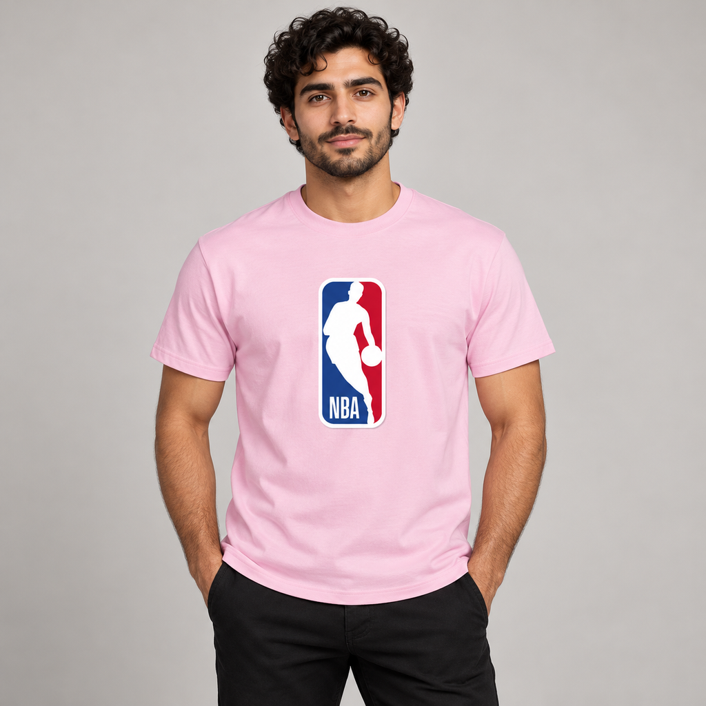 Pink - Model View - Men's NBA Cotton T-Shirt