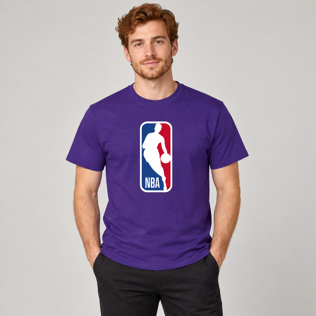 Purple - Model View - Men's NBA Cotton T-Shirt