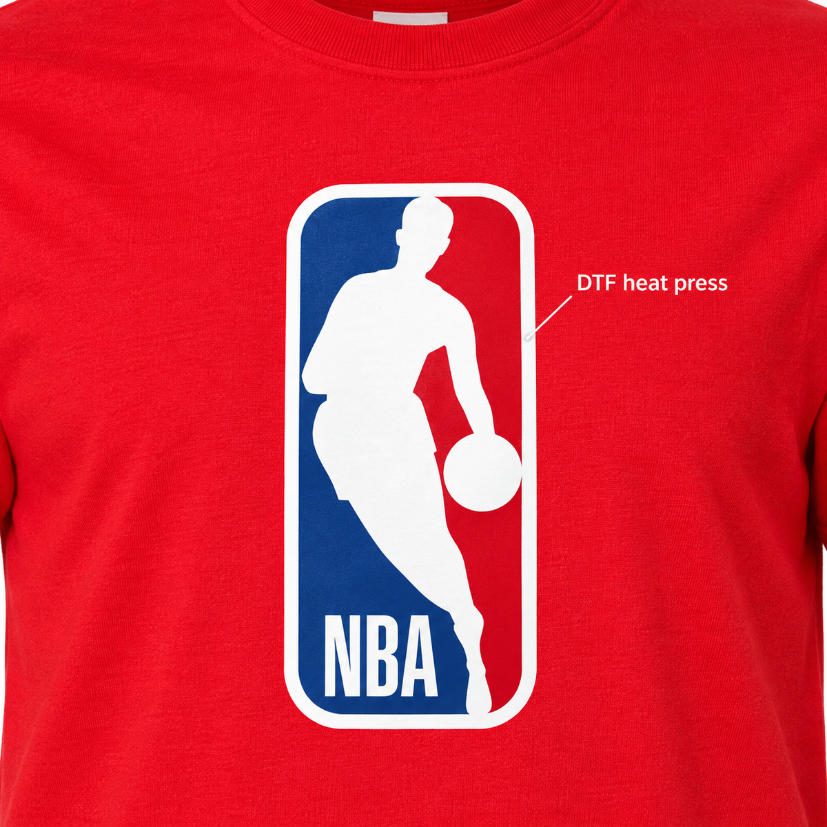 Red - DTF Heat Press Detail - Men's NBA Cotton T-Shirt