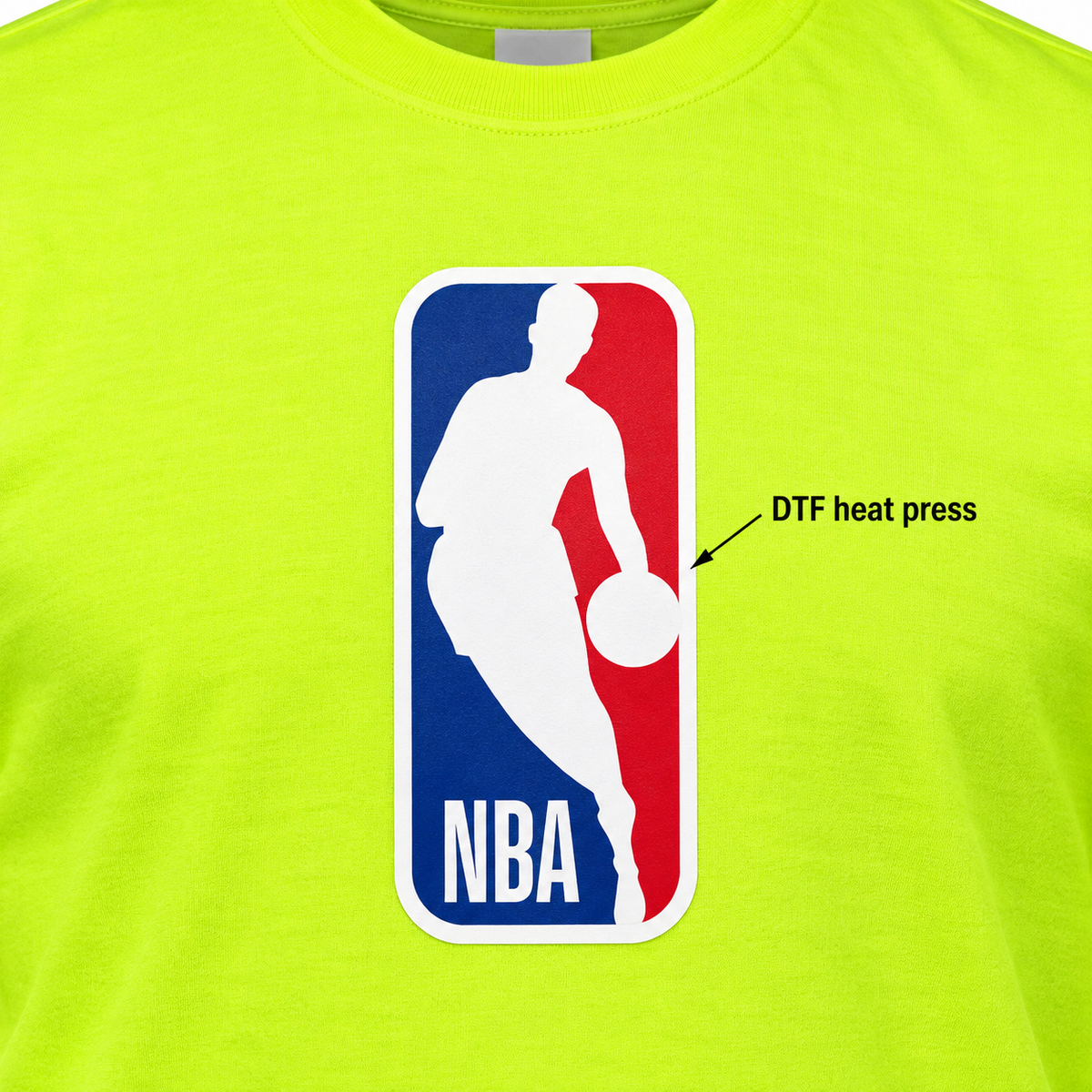 Safety Green - DTF Heat Press Detail - Men's NBA Cotton T-Shirt