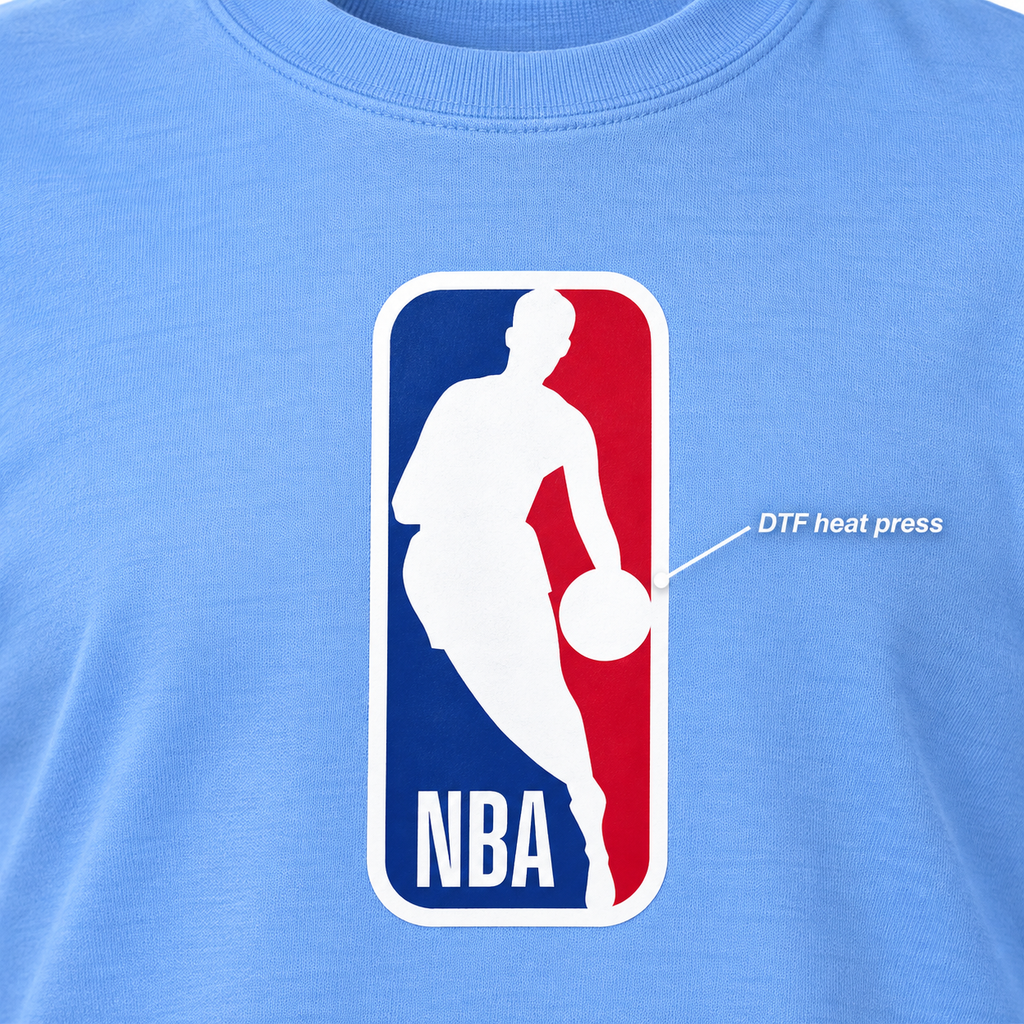 Sky Blue - DTF Heat Press Detail - Men's NBA Cotton T-Shirt