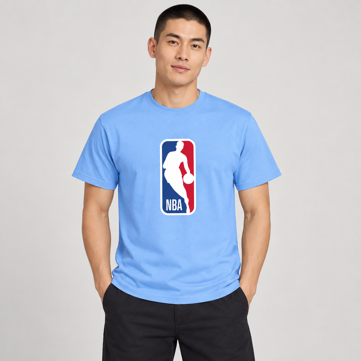 Sky Blue - Model View - Men's NBA Cotton T-Shirt