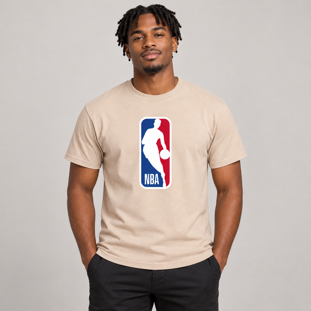 Tan - Model View - Men's NBA Cotton T-Shirt