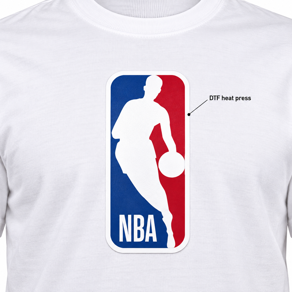 White - DTF Heat Press Detail - Men's NBA Cotton T-Shirt
