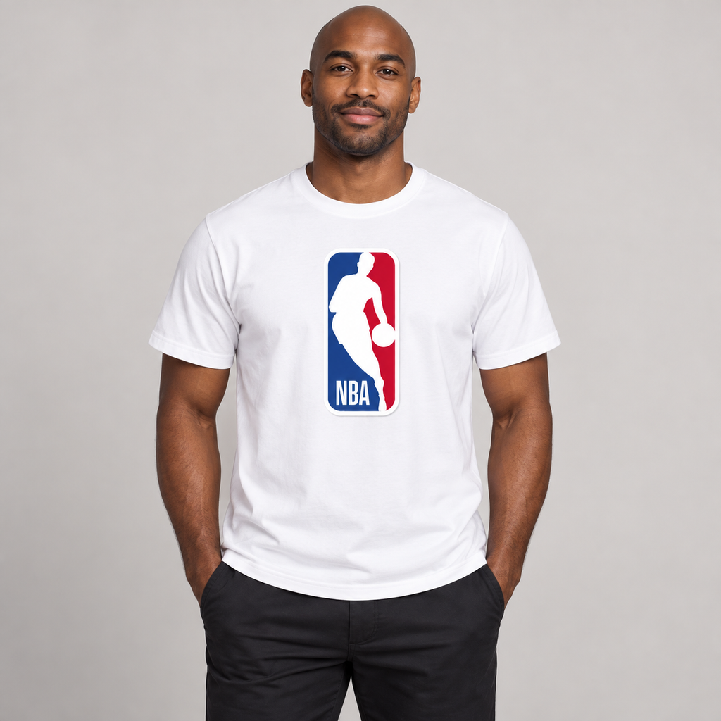 White - Model View - Men's NBA Cotton T-Shirt
