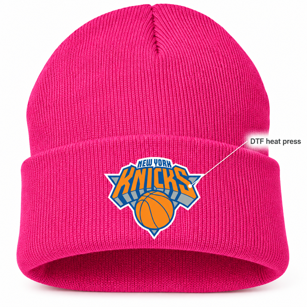 Hot Pink - DTF Heat Press Detail - New York Knicks Beanie Hat