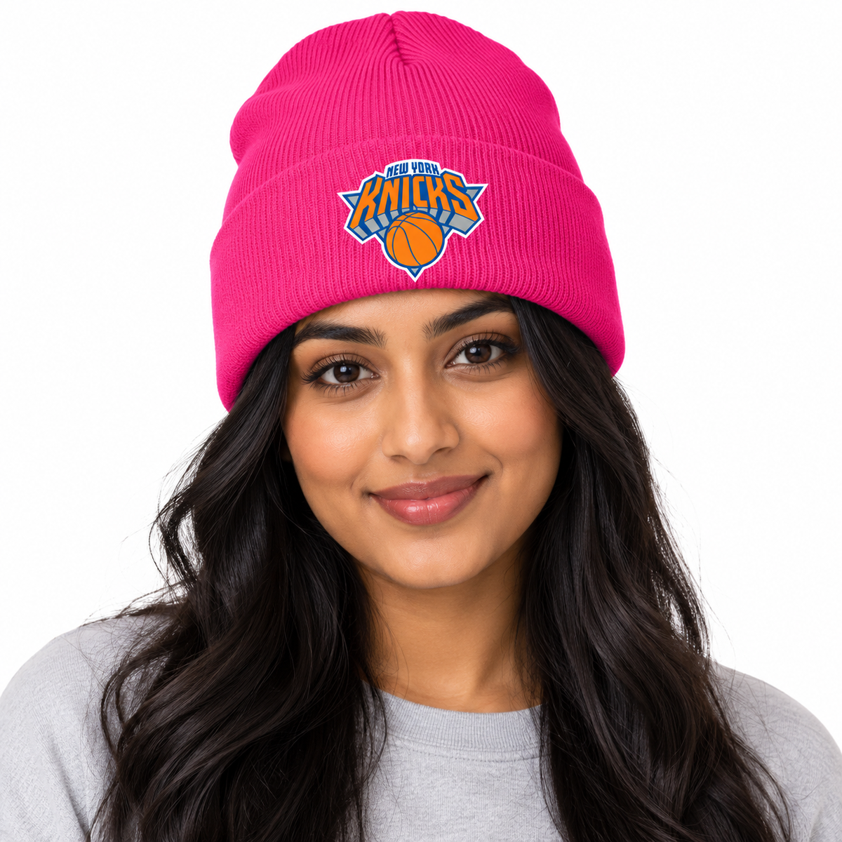 Hot Pink - Model View - New York Knicks Beanie Hat