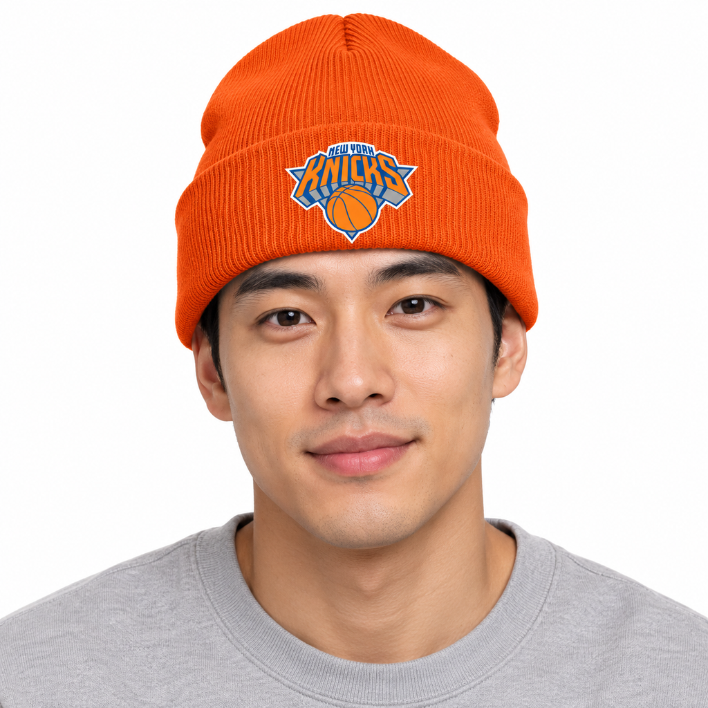 Orange - Model View - New York Knicks Beanie Hat