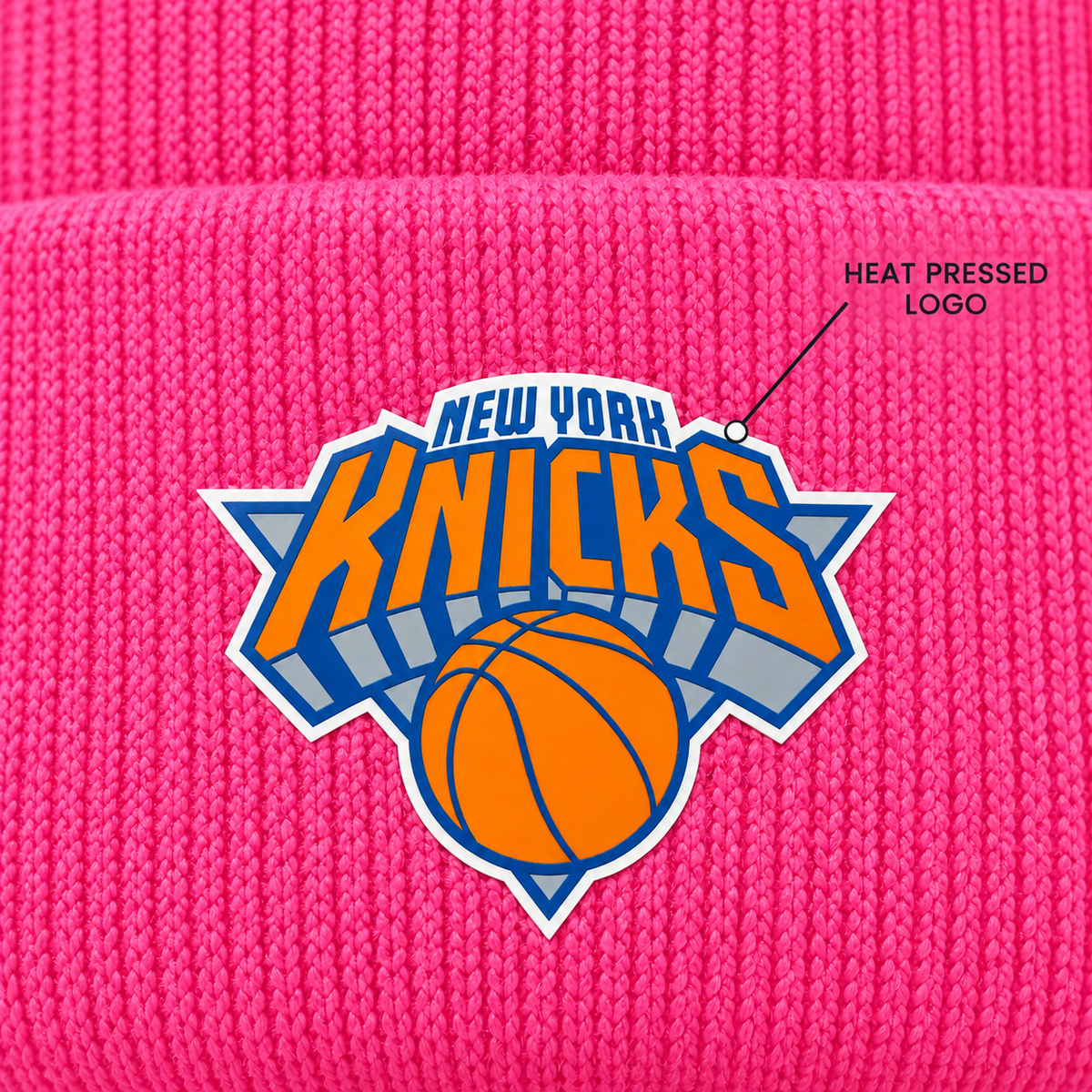 Pink - DTF Heat Press Detail - New York Knicks Beanie Hat