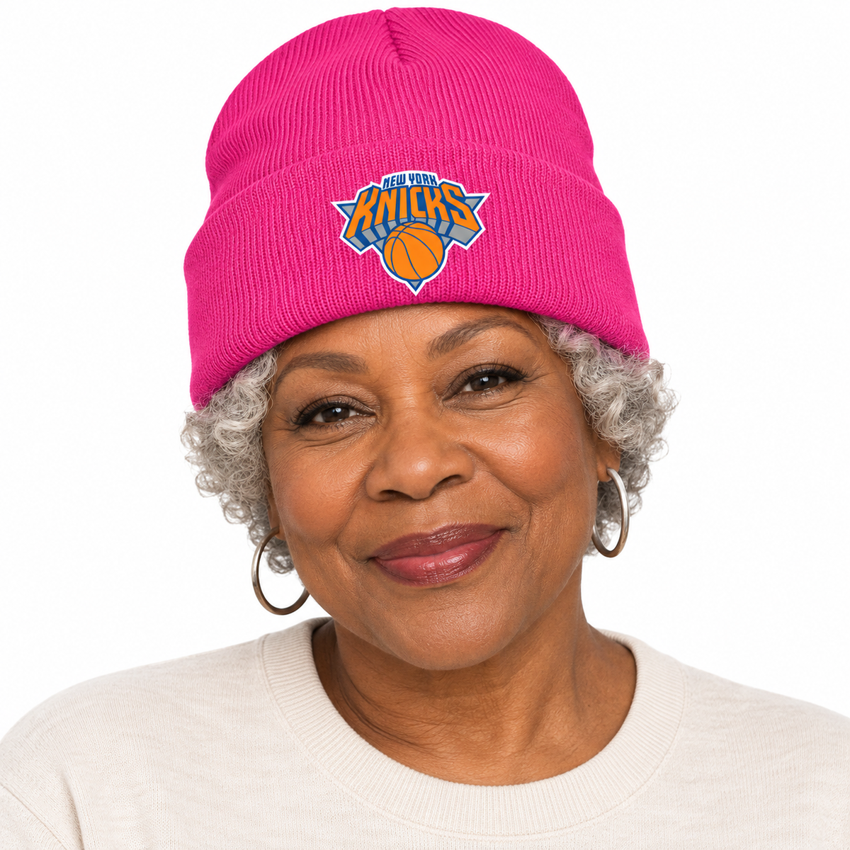 Pink - Model View - New York Knicks Beanie Hat