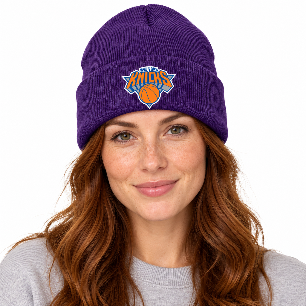Purple - Model View - New York Knicks Beanie Hat