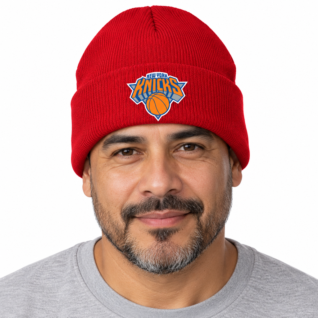 Red - Model View - New York Knicks Beanie Hat