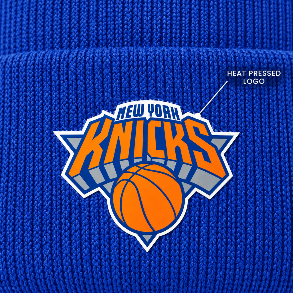 Royal Blue - DTF Heat Press Detail - New York Knicks Beanie Hat