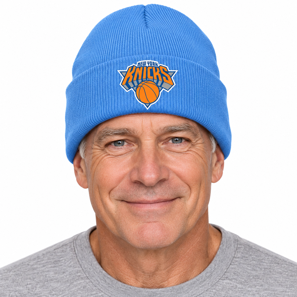 Sky Blue - Model View - New York Knicks Beanie Hat